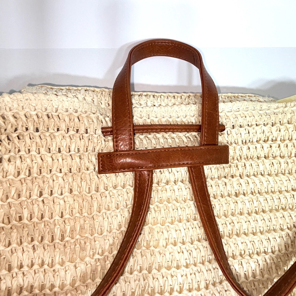 Roxy Woven Straw Backpack Cream Tan Striped Boho Beach Bag Drawstring RN114199 - Picture 16 of 16